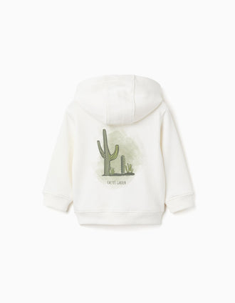 Chaqueta de algodón con capucha Cactus Garden para bebé niño, blanco