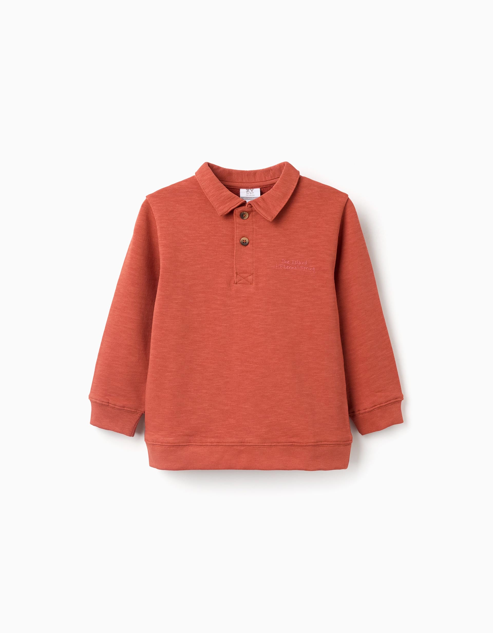 Sweat en coton à col polo et imprimé pour garçon, orange