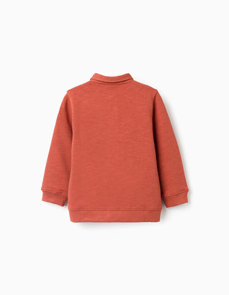 Sweat de algodão com gola polo e estampado para menino, laranja