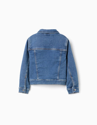 Denim jacket with four pockets for girls, blue