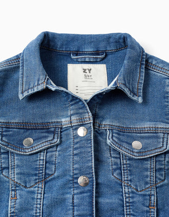 Denim jacket with four pockets for girls, blue