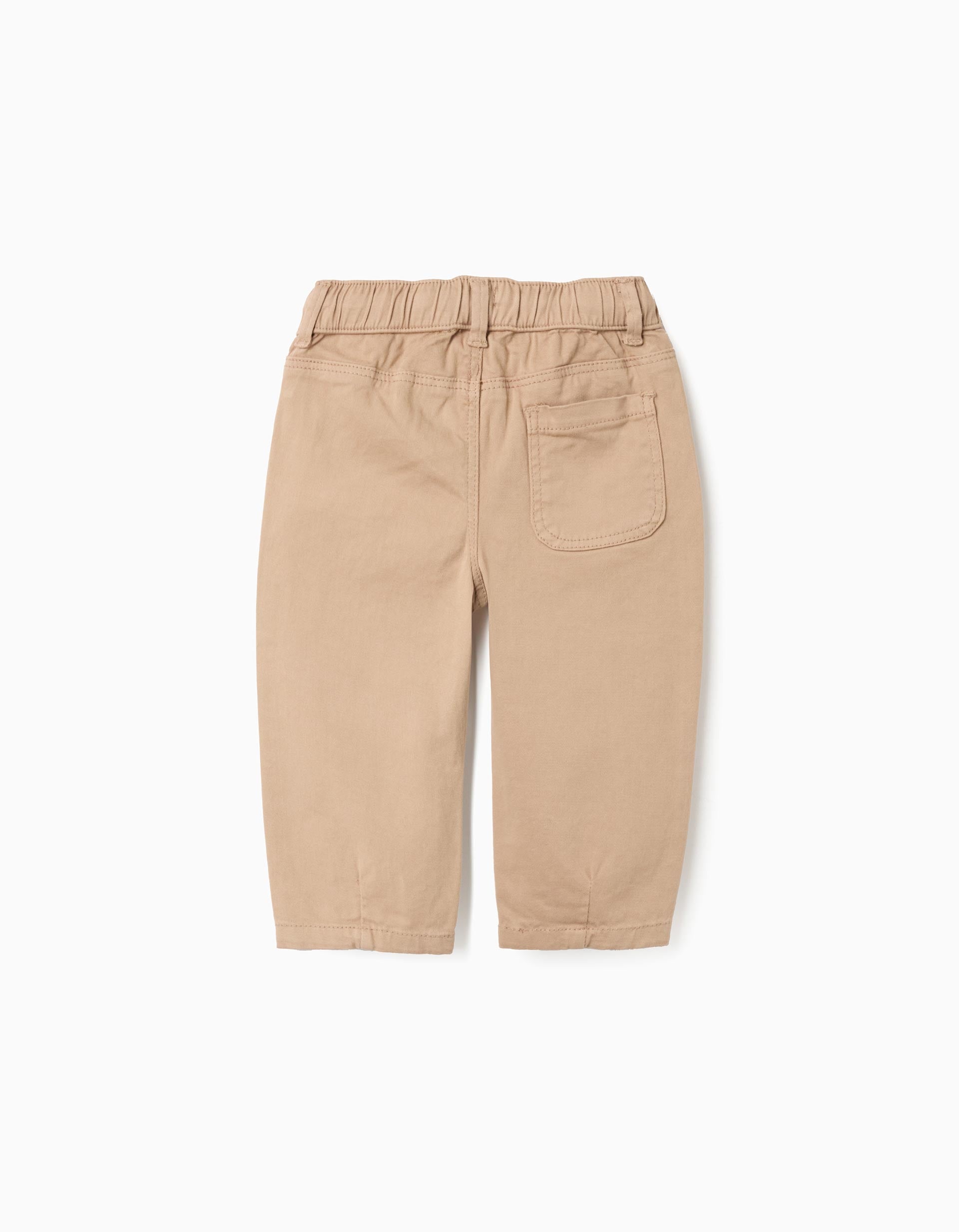 Baggy twill trousers with drawstring for baby boys, beige