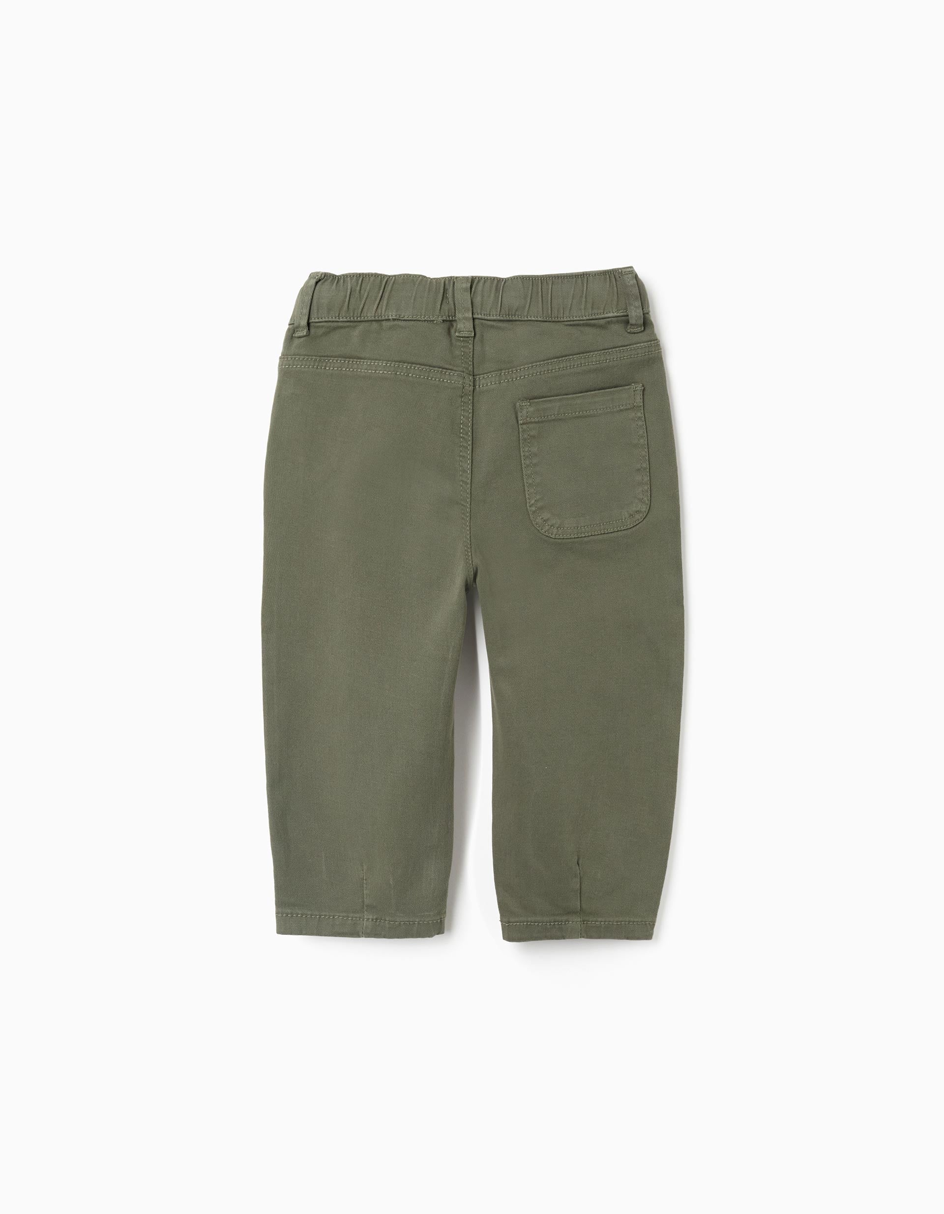 Calças de sarja baggy com cordão para bebé menino, verde-escuro