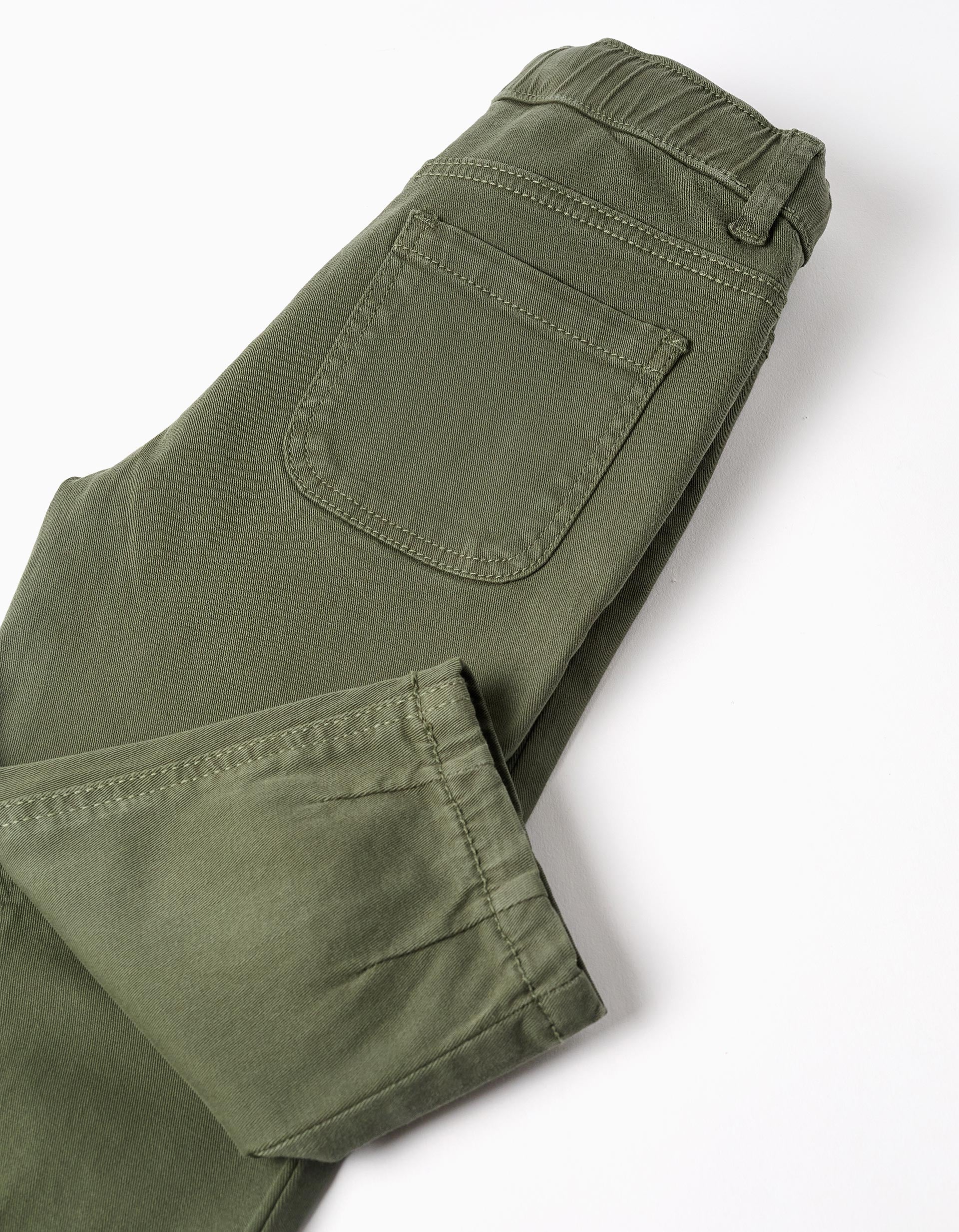 Calças de sarja baggy com cordão para bebé menino, verde-escuro