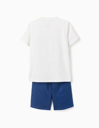 T-shirt et short en coton à imprimé Spider-Man pour garçon, blanc/bleu