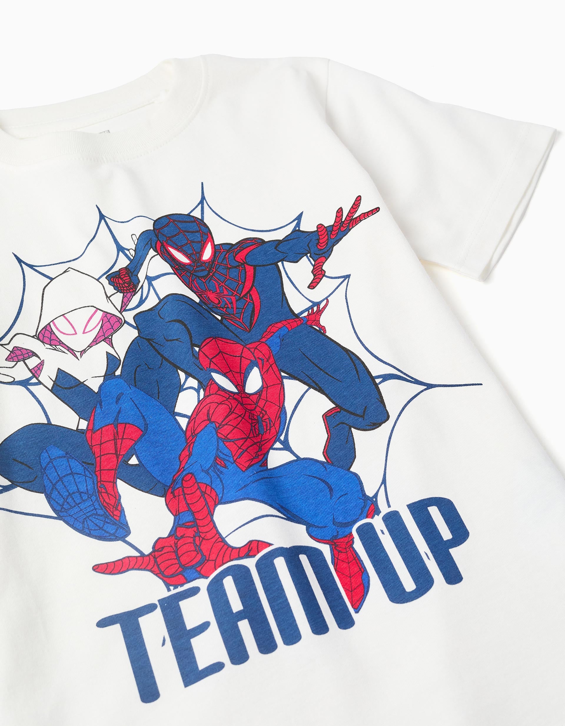 T-shirt e calções com estampado Spider-Man para menino, branco/azul