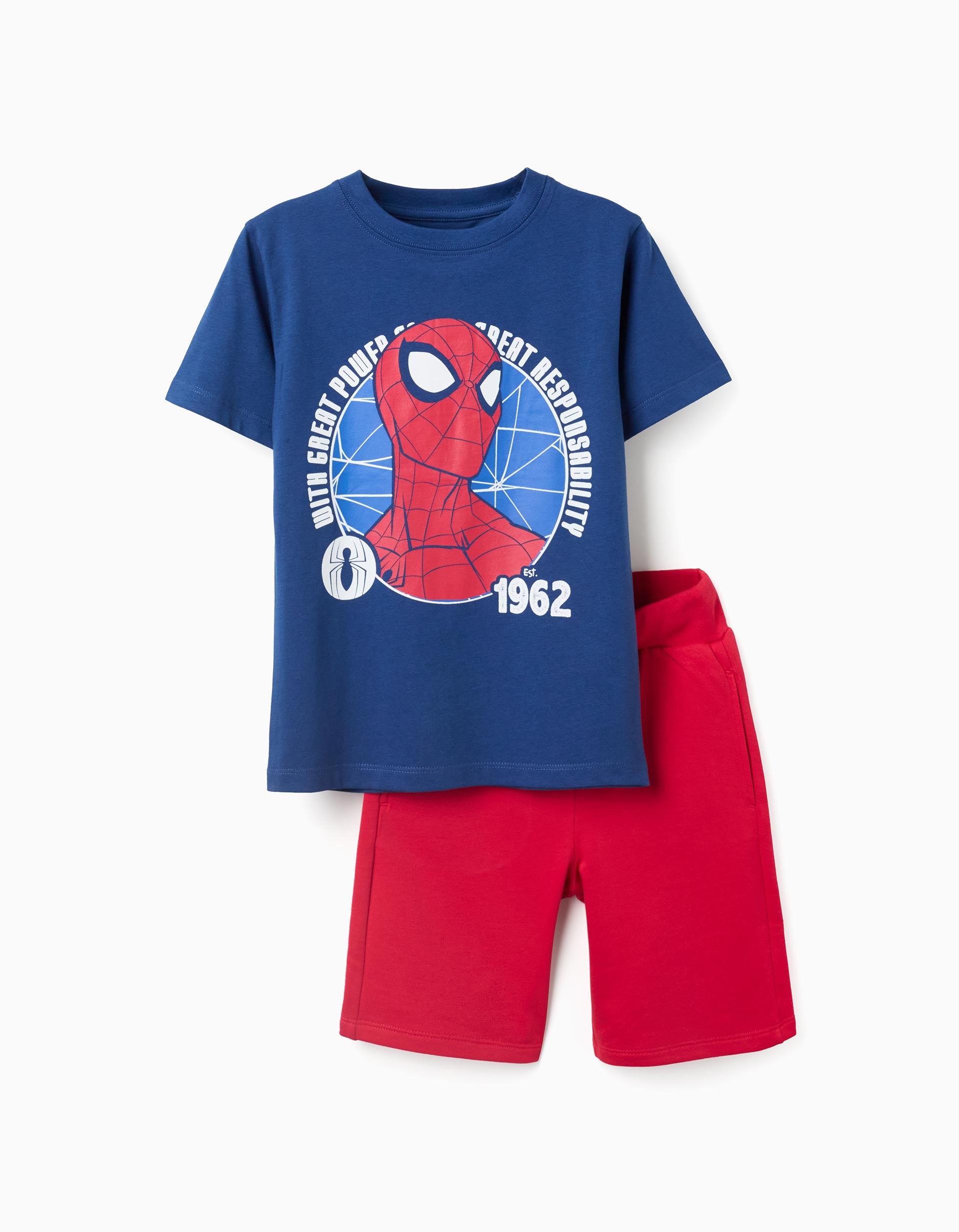 T-shirt e calções com estampado Spider-Man para menino, azul/vermelho