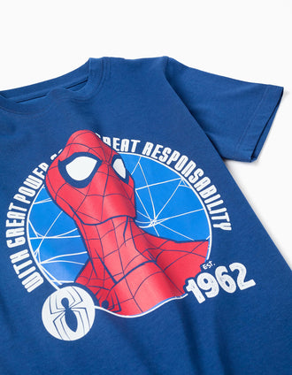 T-shirt et short en coton à imprimé Spider-Man pour garçon, bleu/rouge
