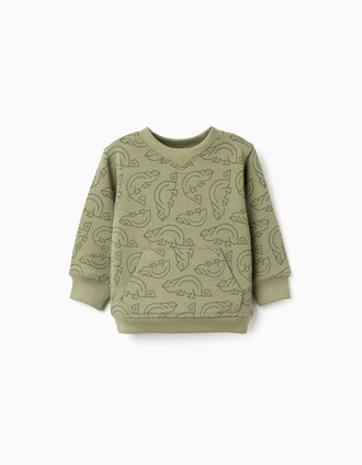 Sweat de algodão com motivo de camaleão para bebé menino, verde-escuro