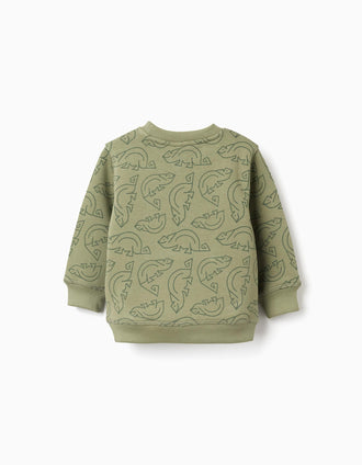 Sweat de algodão com motivo de camaleão para bebé menino, verde-escuro