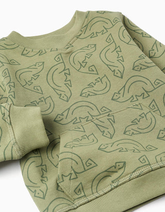 Sweat de algodão com motivo de camaleão para bebé menino, verde-escuro
