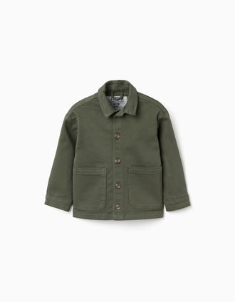 Sobrecamisa de sarga con bolsillos delanteros para bebé niño, verde