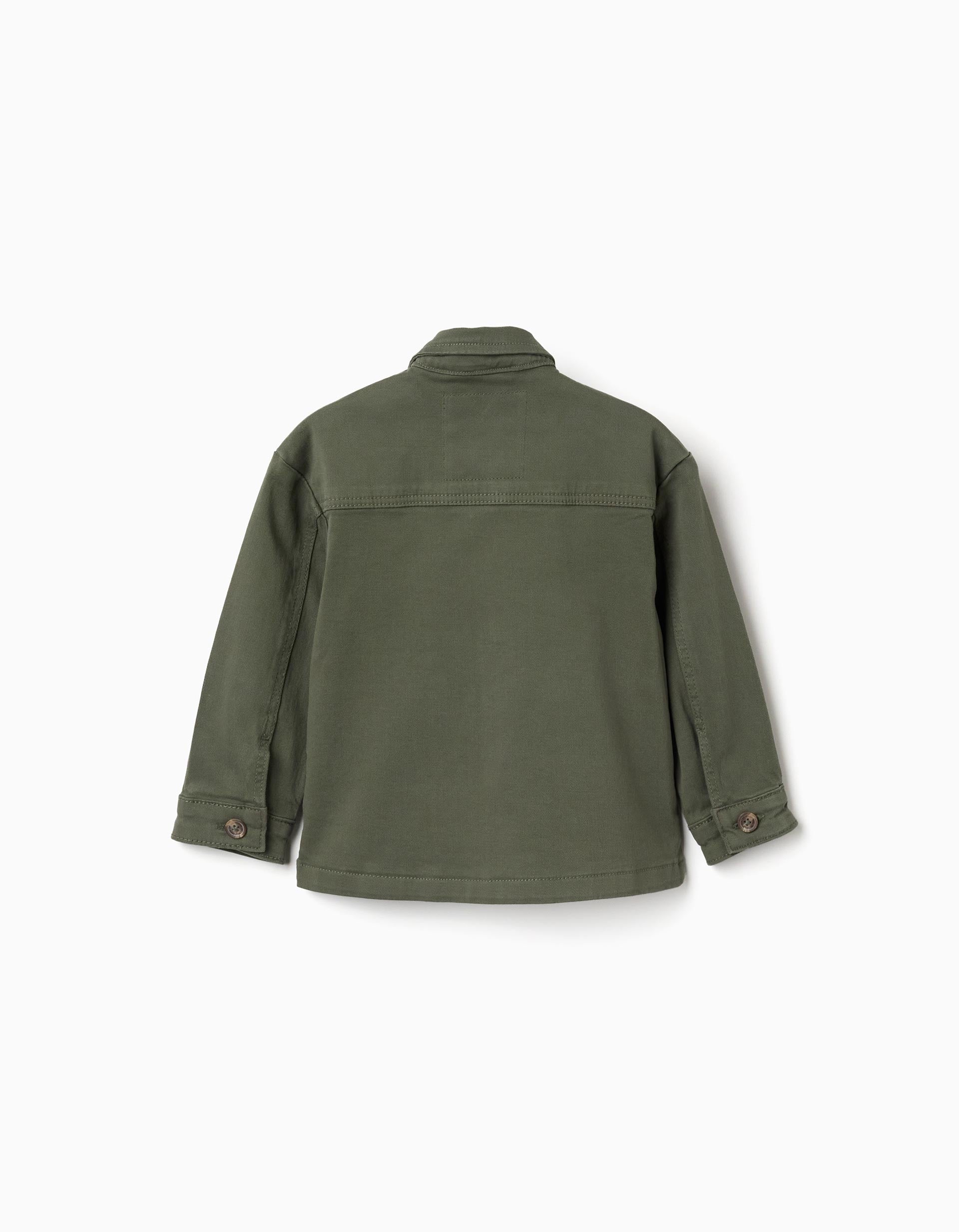 Twill overshirt with front pockets for baby boys, khaki green