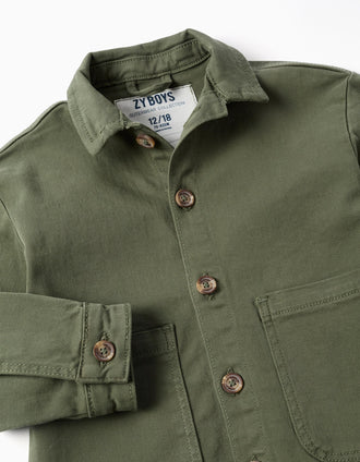 Sobrecamisa de sarga con bolsillos delanteros para bebé niño, verde