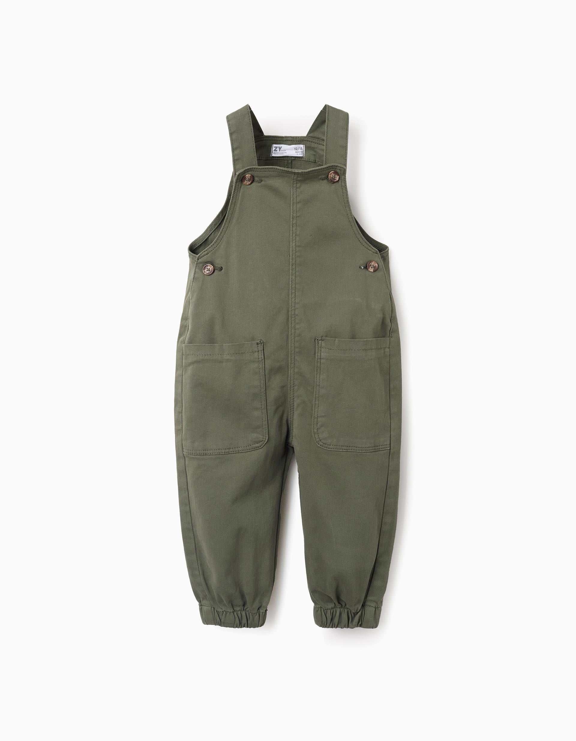 Peto de sarga con bolsillos cargo para bebé niño, verde oscuro