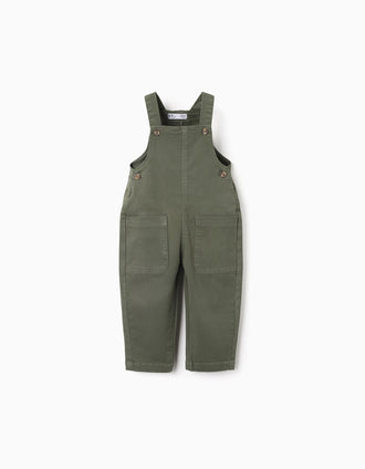Twill dungarees with cargo pockets for baby boys, dark green