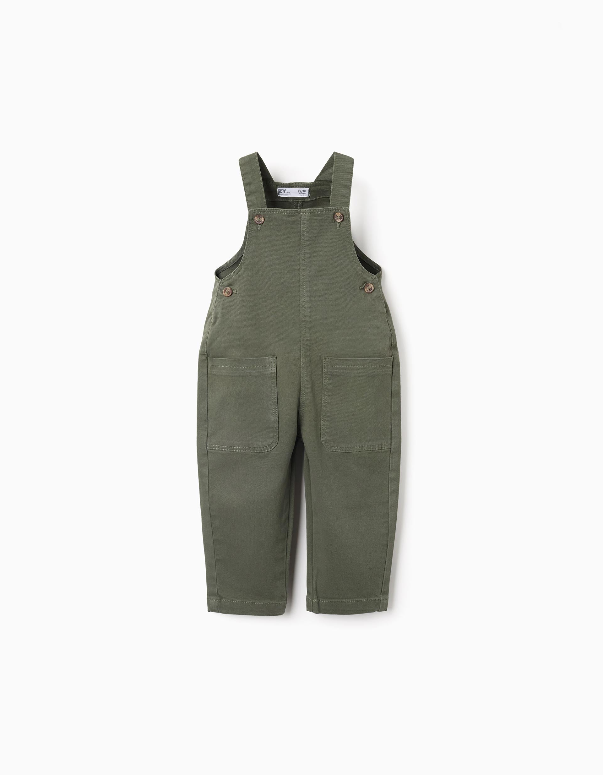 Peto de sarga con bolsillos cargo para bebé niño, verde oscuro