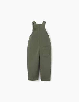 Twill dungarees with cargo pockets for baby boys, dark green
