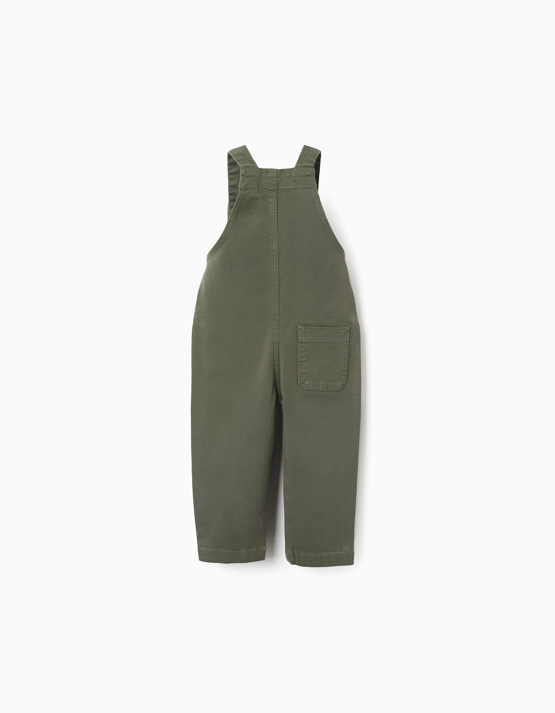 Peto de sarga con bolsillos cargo para bebé niño, verde oscuro