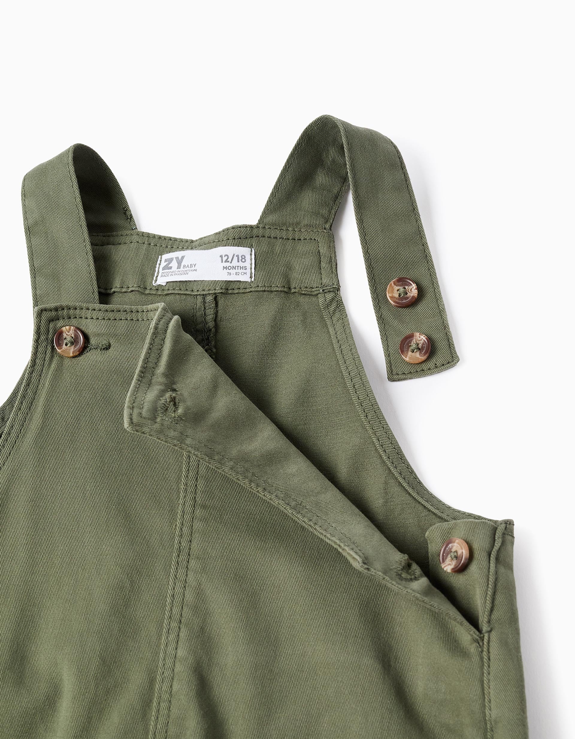 Peto de sarga con bolsillos cargo para bebé niño, verde oscuro