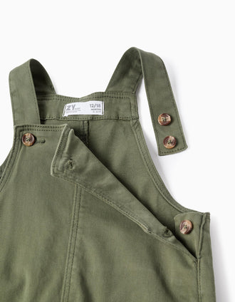 Twill dungarees with cargo pockets for baby boys, dark green
