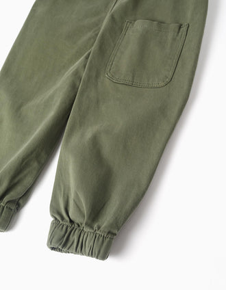 Twill dungarees with cargo pockets for baby boys, dark green
