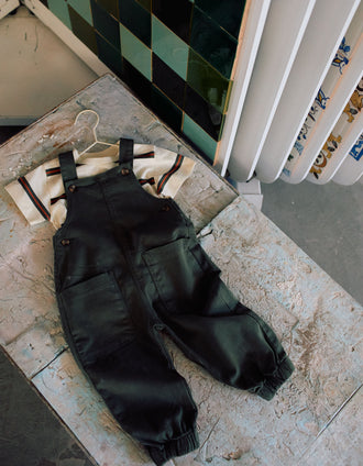 Twill dungarees with cargo pockets for baby boys, dark green