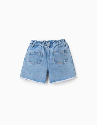 Short en jean à ourlets effilochés pour fille, bleu clair