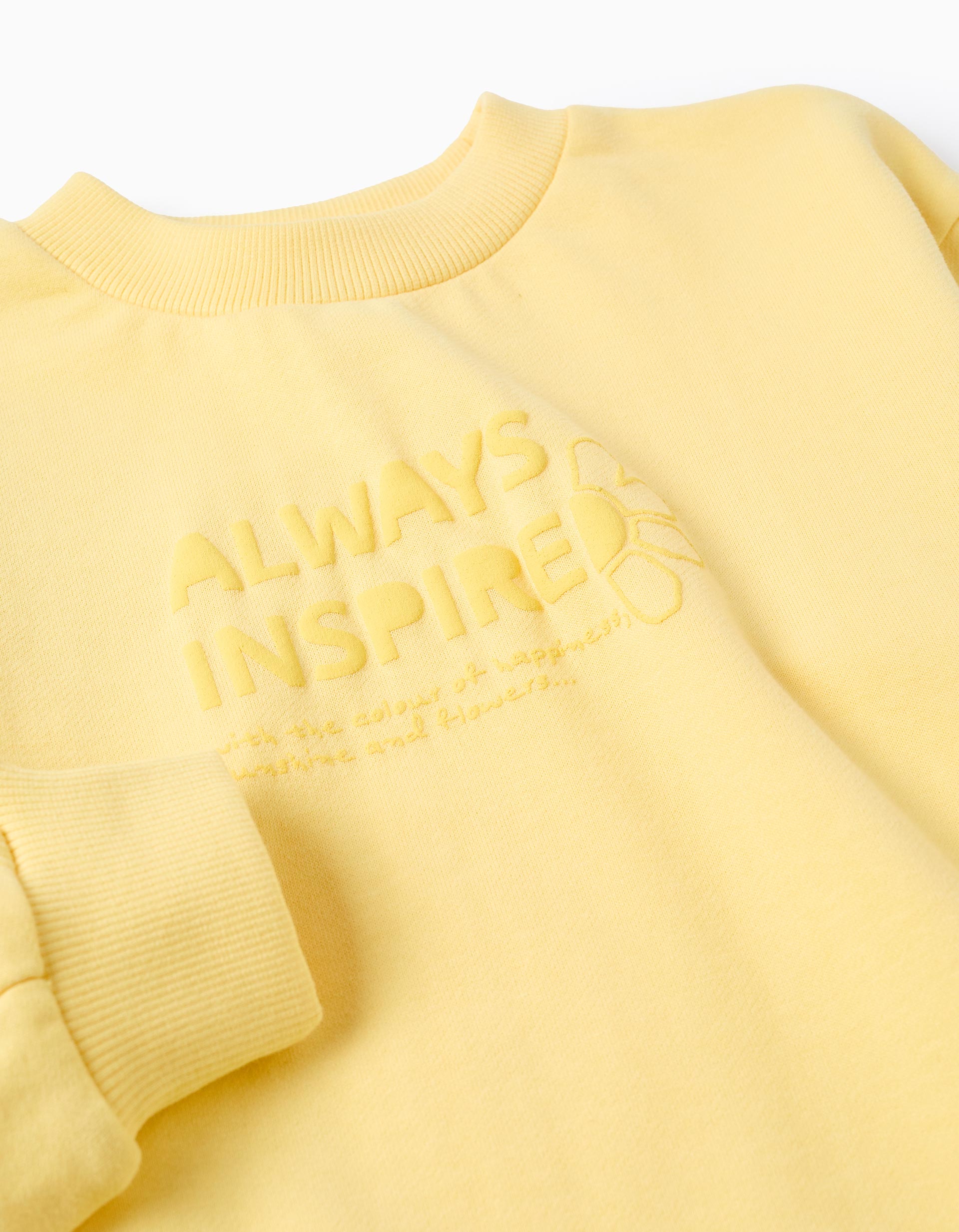 Sweat en coton avec imprimé Always Inspired pour fille, jaune