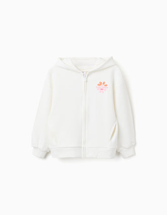 Casaco de algodão com capuz e estampado floral para menina, branco