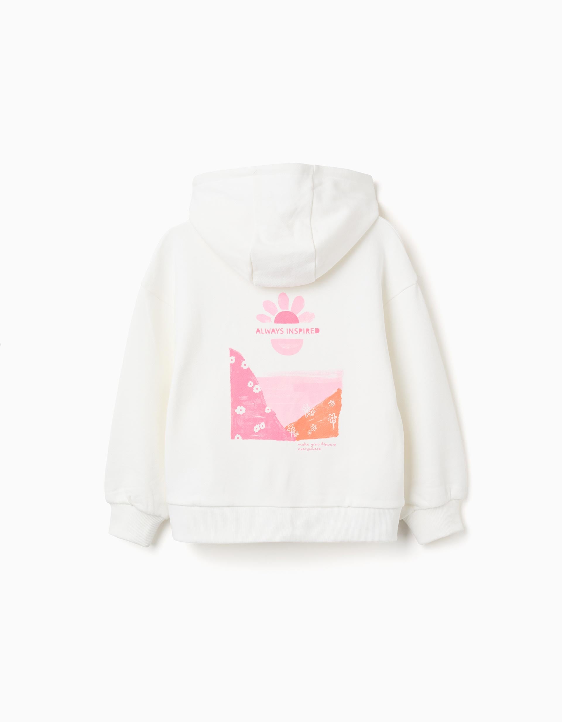 Sweat zippé en coton à capuche et imprimé floral pour fille, blanc