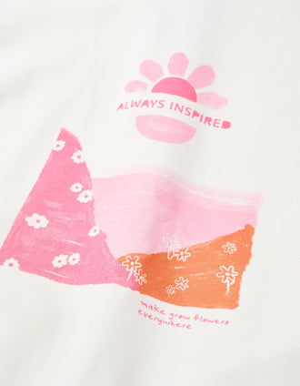 Casaco de algodão com capuz e estampado floral para menina, branco