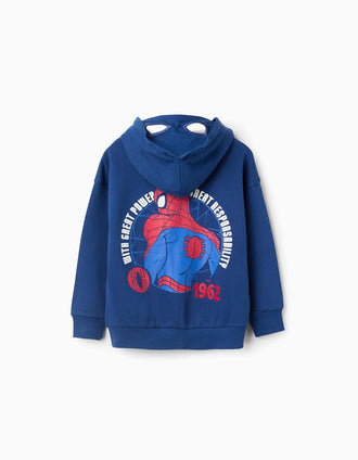 Sweat zippé en coton à capuche et imprimés Spider-Man pour garçon, bleu