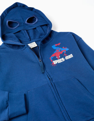 Sweat zippé en coton à capuche et imprimés Spider-Man pour garçon, bleu