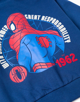 Sweat zippé en coton à capuche et imprimés Spider-Man pour garçon, bleu