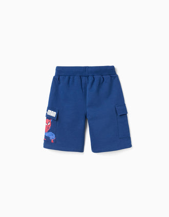 Short en coton à imprimé Spider-Man et poches cargo pour garçon, bleu