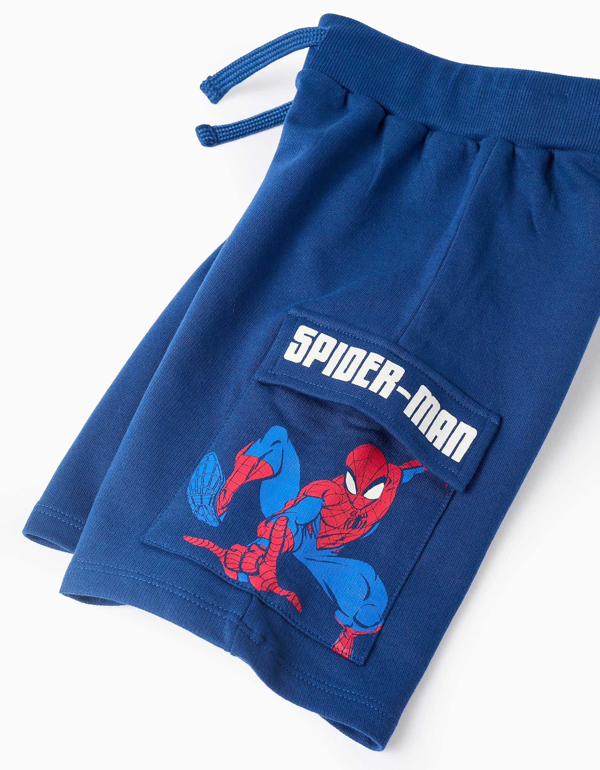 Calções cargo de algodão com um estampado Spider-Man para menino, azul
