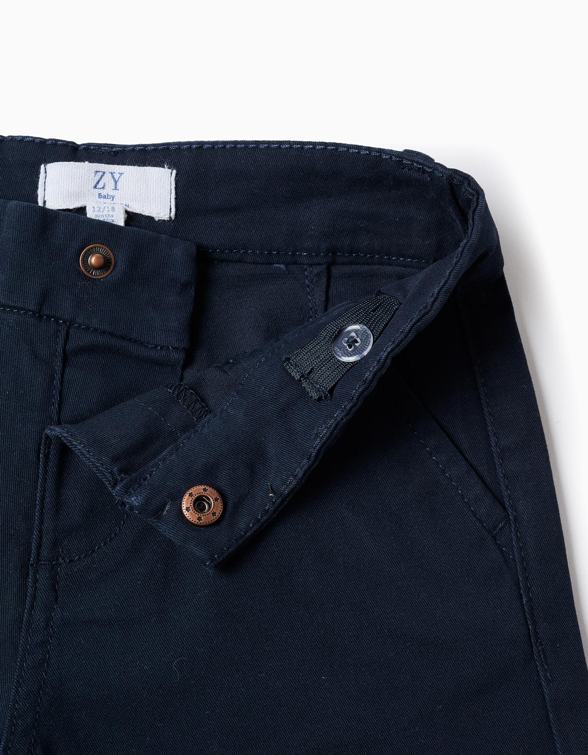 Calções chino midi de sarja com bolsos para bebé menino, azul-escuro