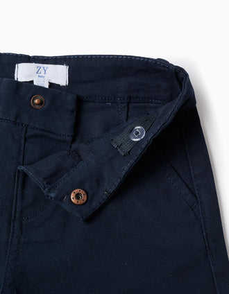 Midi twill chino shorts with pockets for baby boys, dark blue