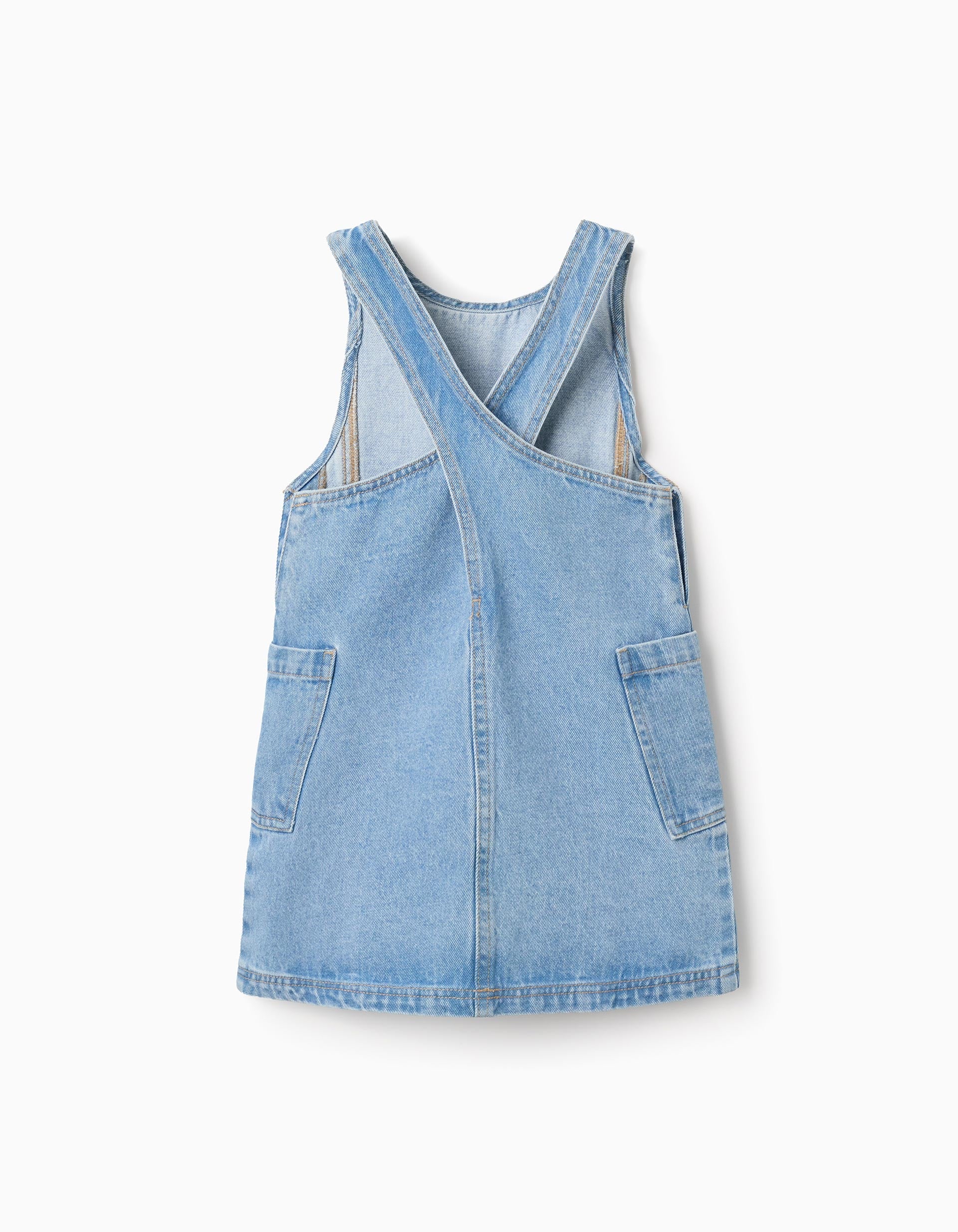 Robe salopette en jean avec poches pour fille, bleu clair