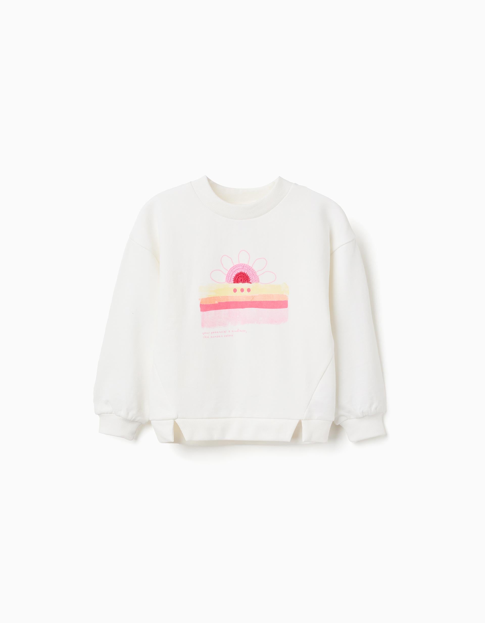 Sweat en coton avec imprimé coucher de soleil pour fille, blanc