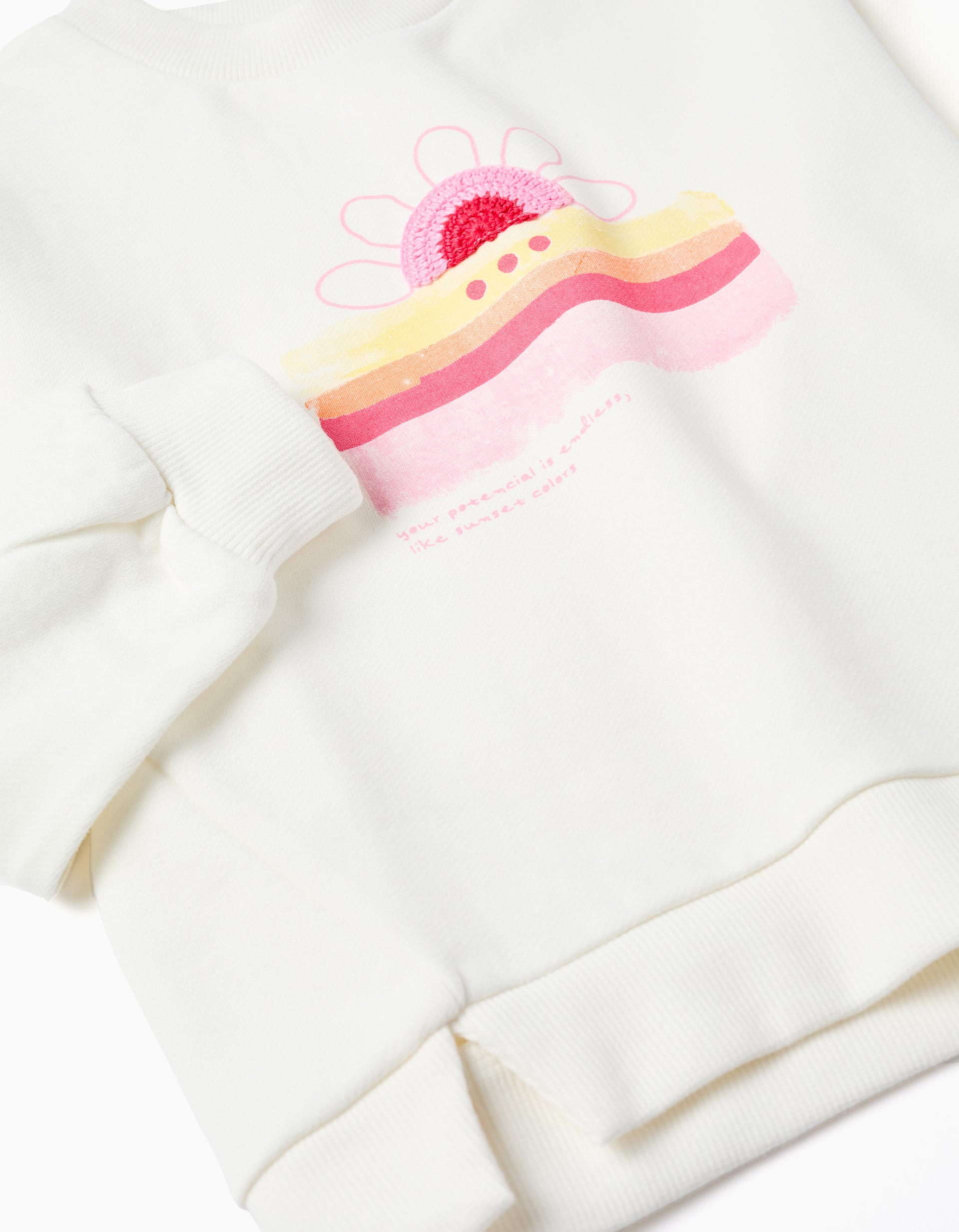 Sweat en coton avec imprimé coucher de soleil pour fille, blanc