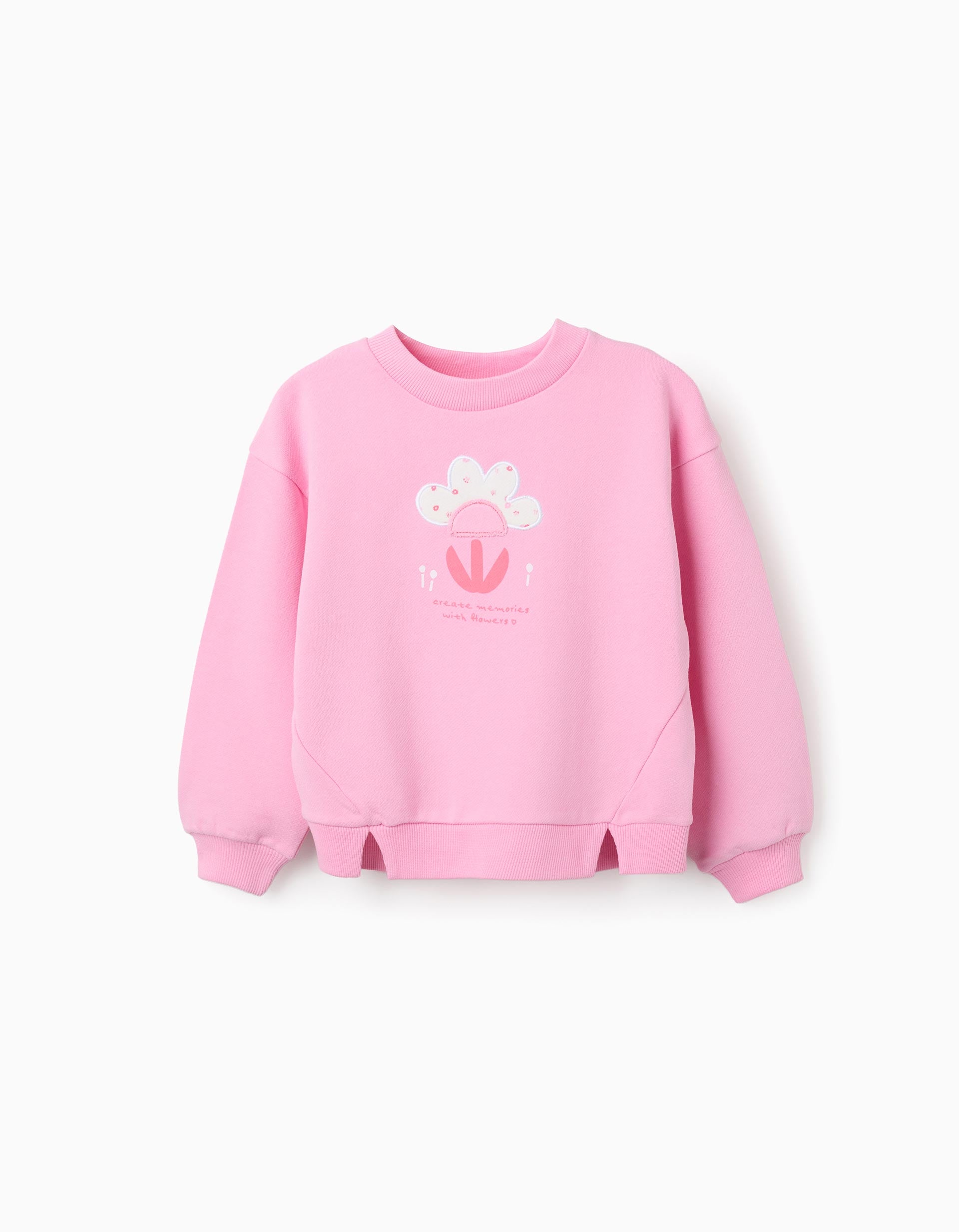 Sweat en coton avec imprimé floral à l'avant pour fille, rose