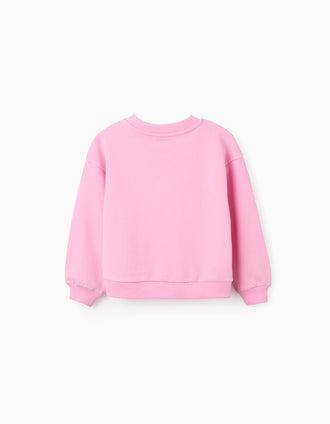 Sweat en coton avec imprimé floral à l'avant pour fille, rose