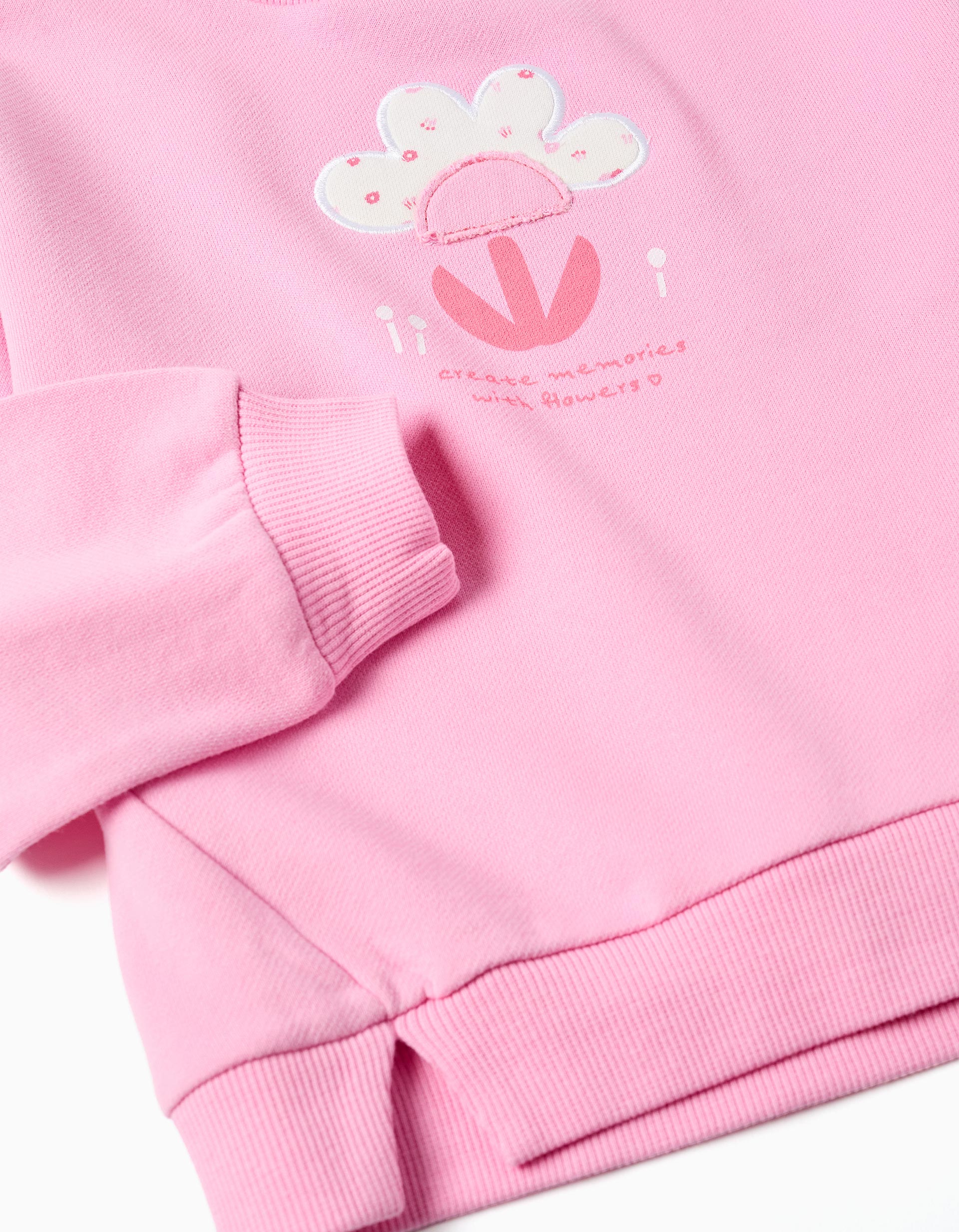 Sweat en coton avec imprimé floral à l'avant pour fille, rose