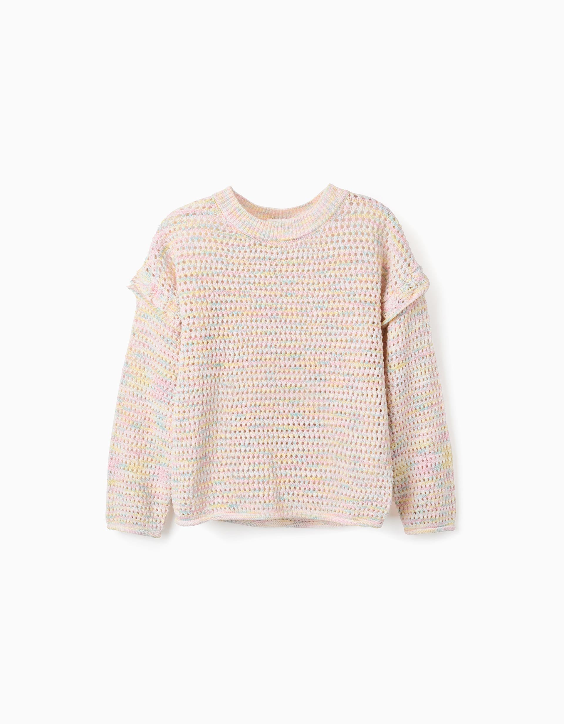 Pull en maille de coton à volants pour fille, beige/bleu/rose/jaune