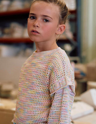 Camisola de malha com folhos para menina, bege/azul/rosa/amarelo