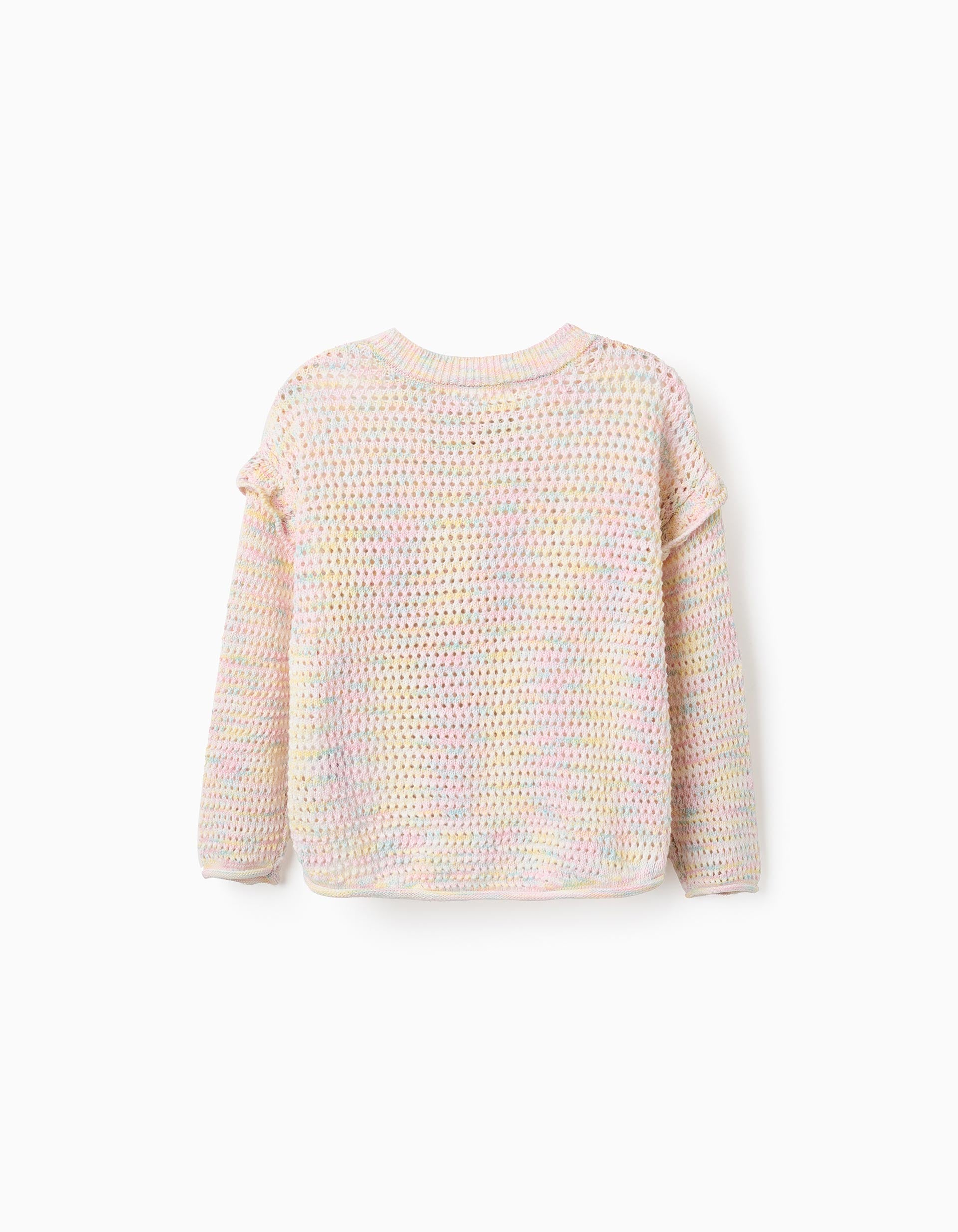 Pull en maille de coton à volants pour fille, beige/bleu/rose/jaune