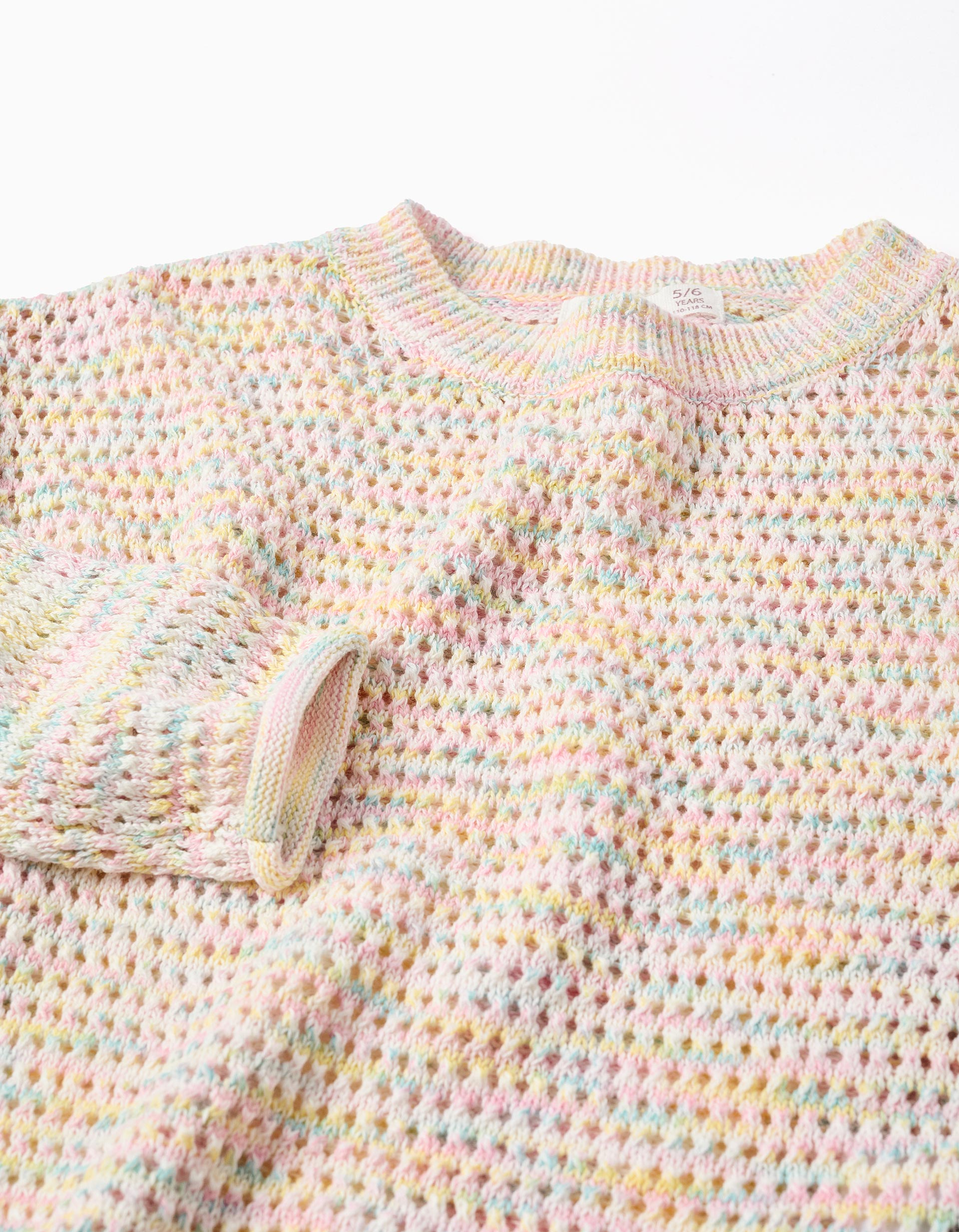 Pull en maille de coton à volants pour fille, beige/bleu/rose/jaune