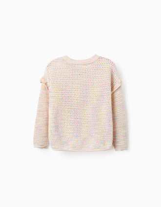 Camisola de malha com folhos para menina, bege/azul/rosa/amarelo
